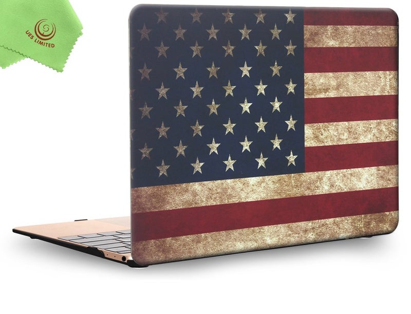 UESWILL Rubberized Unique Pattern Solid Hard Shell Case Cover Compatible with MacBook 12 inch with Retina Dsiplay (Model: A1534) + Microfibre Cleaning Cloth, US Flag - Image 1